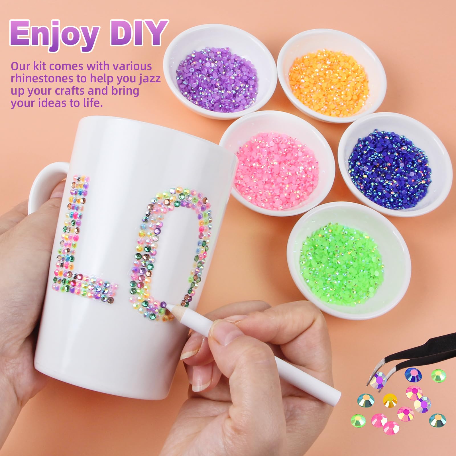 HRLbrc bedazzler kit with 32-grid organizer keeping colors organized for decorating
