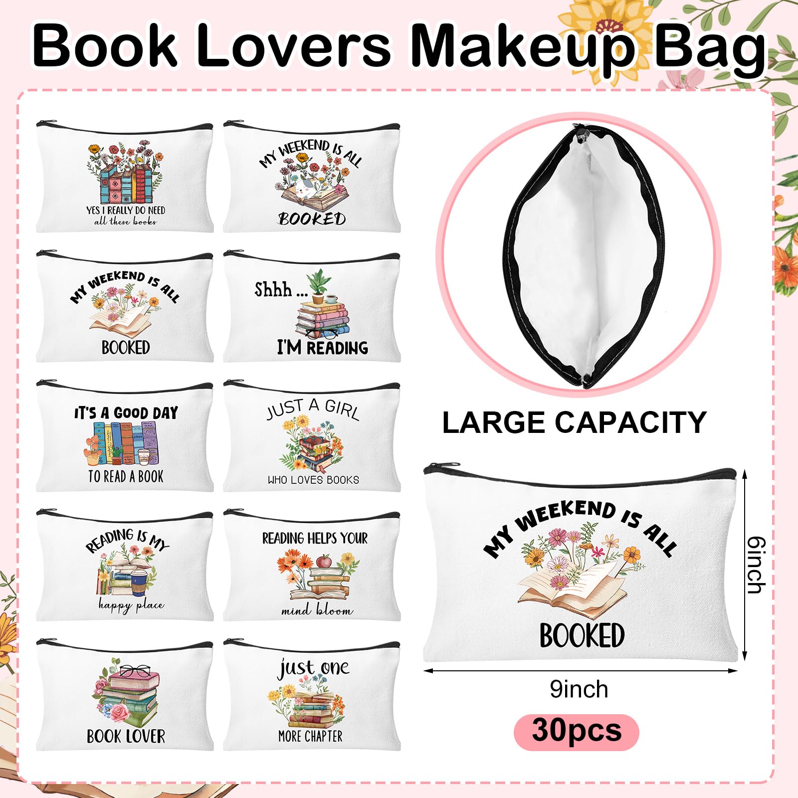 HSDSH book lovers makeup bag canvas texture emphasizes sturdy daily durability