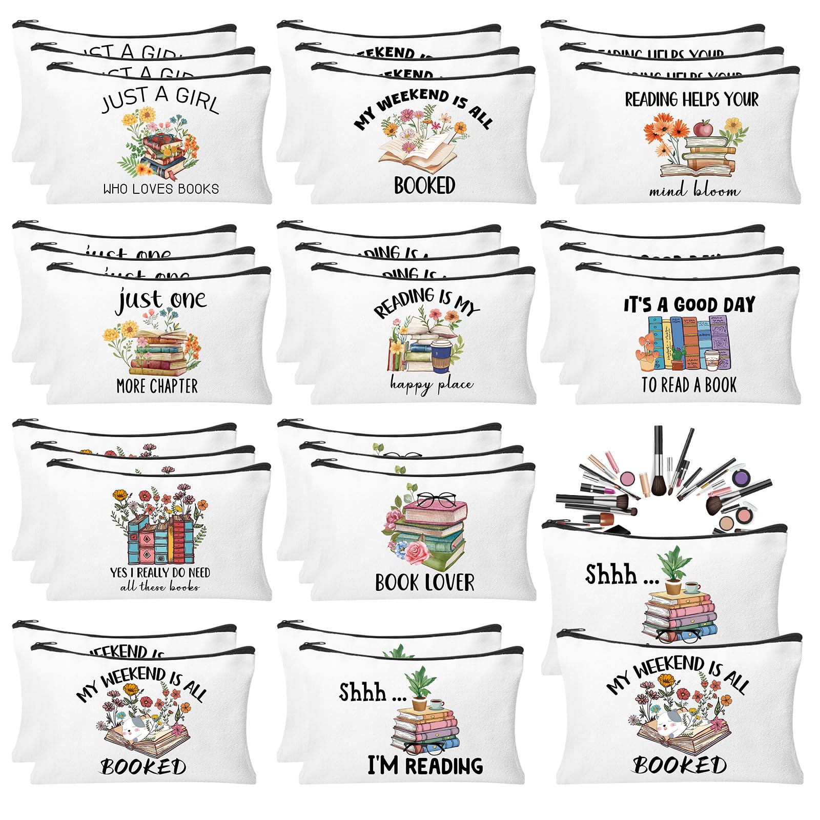 HSDSH book lovers makeup bag front view shows spacious travel-ready design
