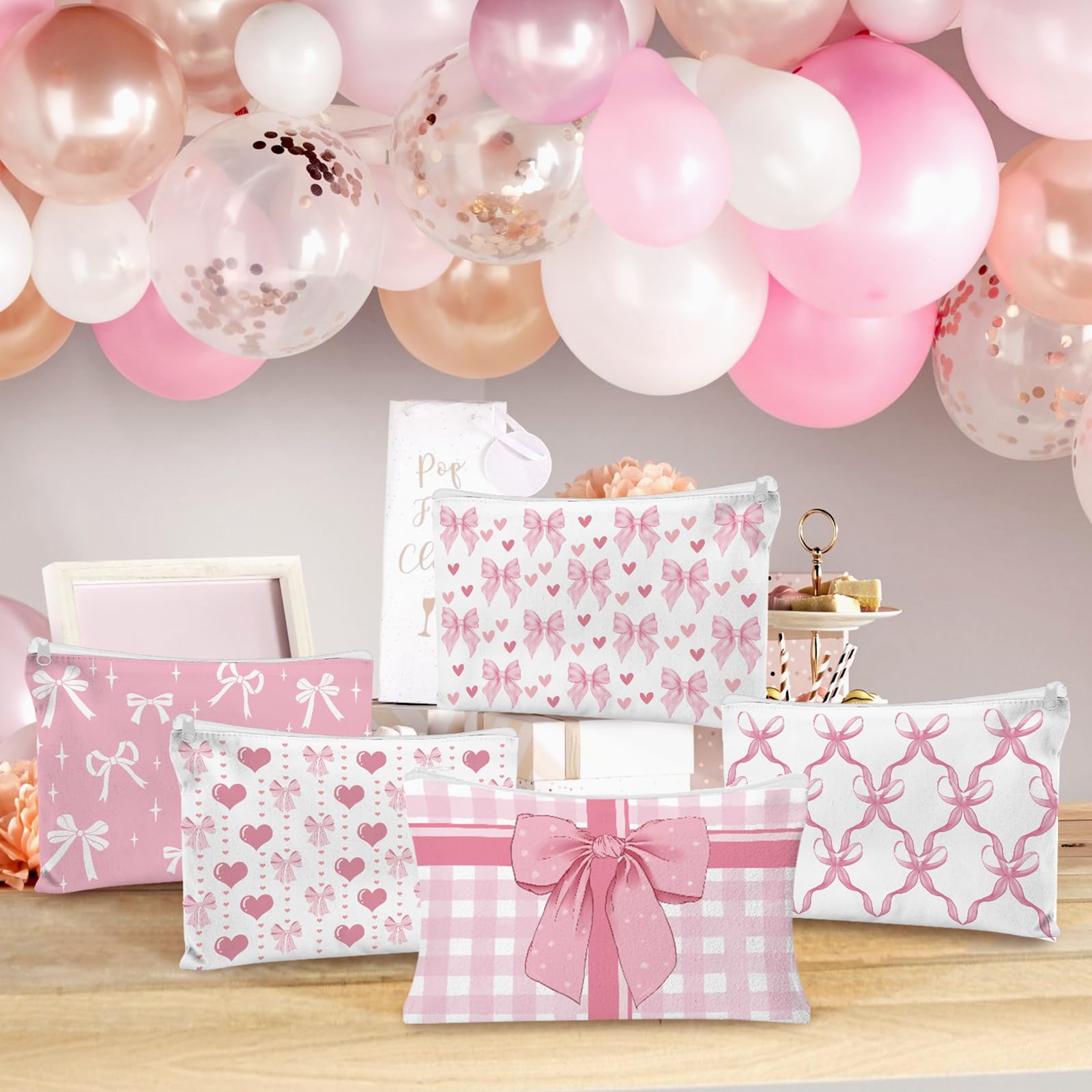 HSDSH pink bow cosmetic pouch zipper detail for easy access