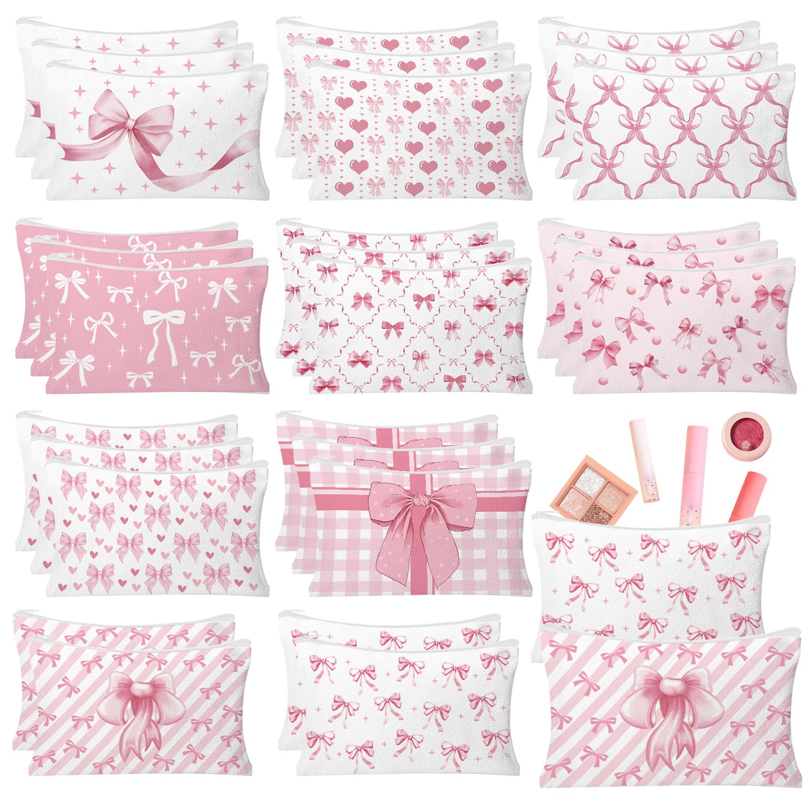 HSDSH pink bow makeup bag front view for stylish cosmetics organization