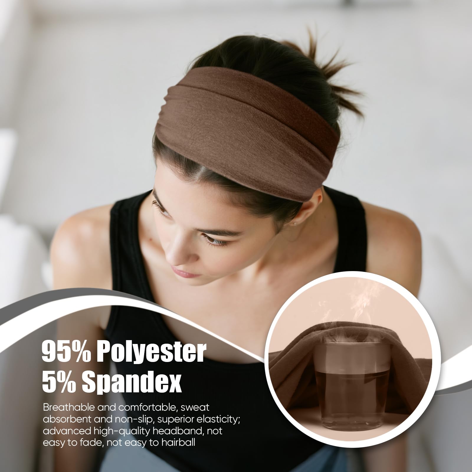 HSEM headbands for women green wide cotton band suitable for yoga and running