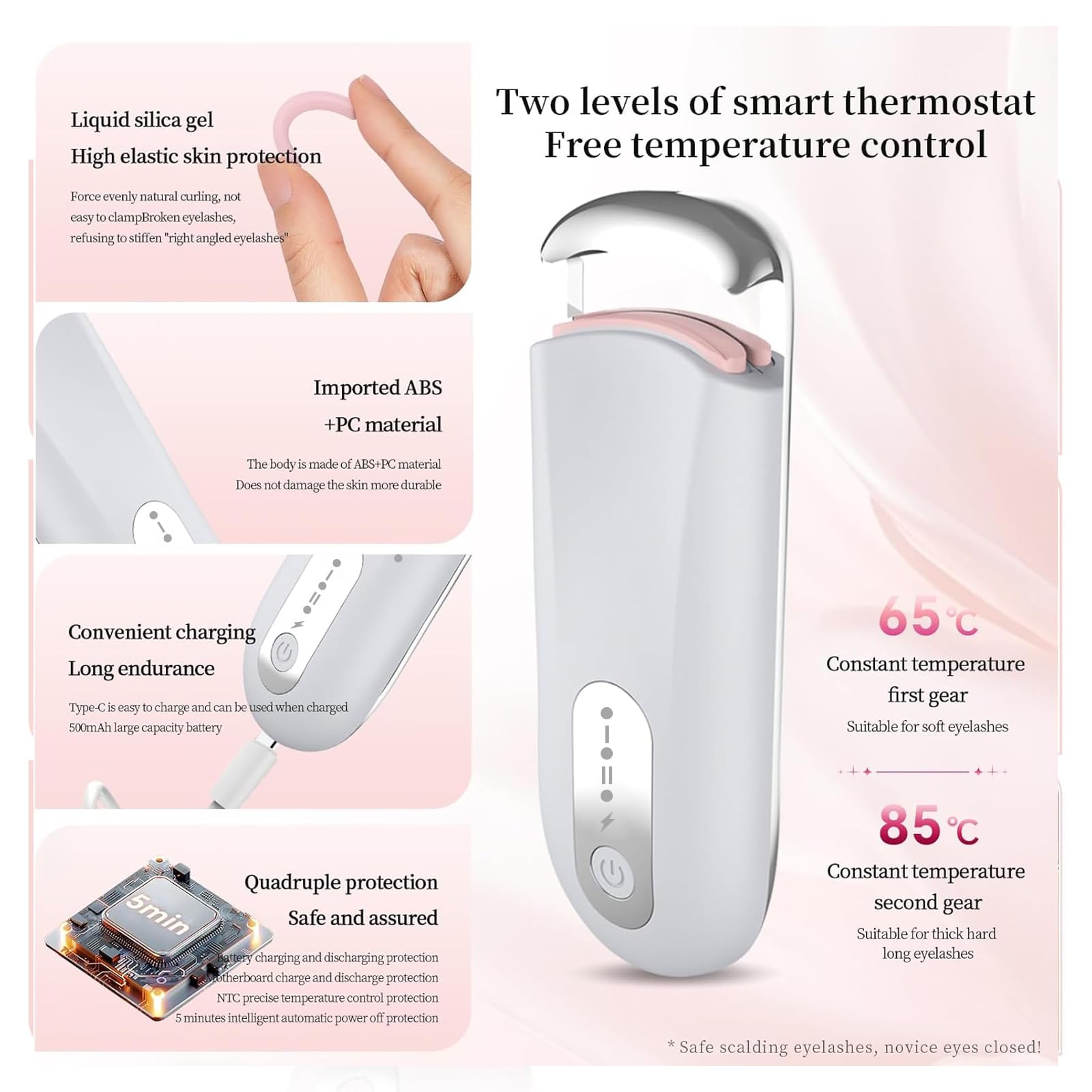 Hsenowi heated eyelash curler offers two-level temperature control for versatile lashes.