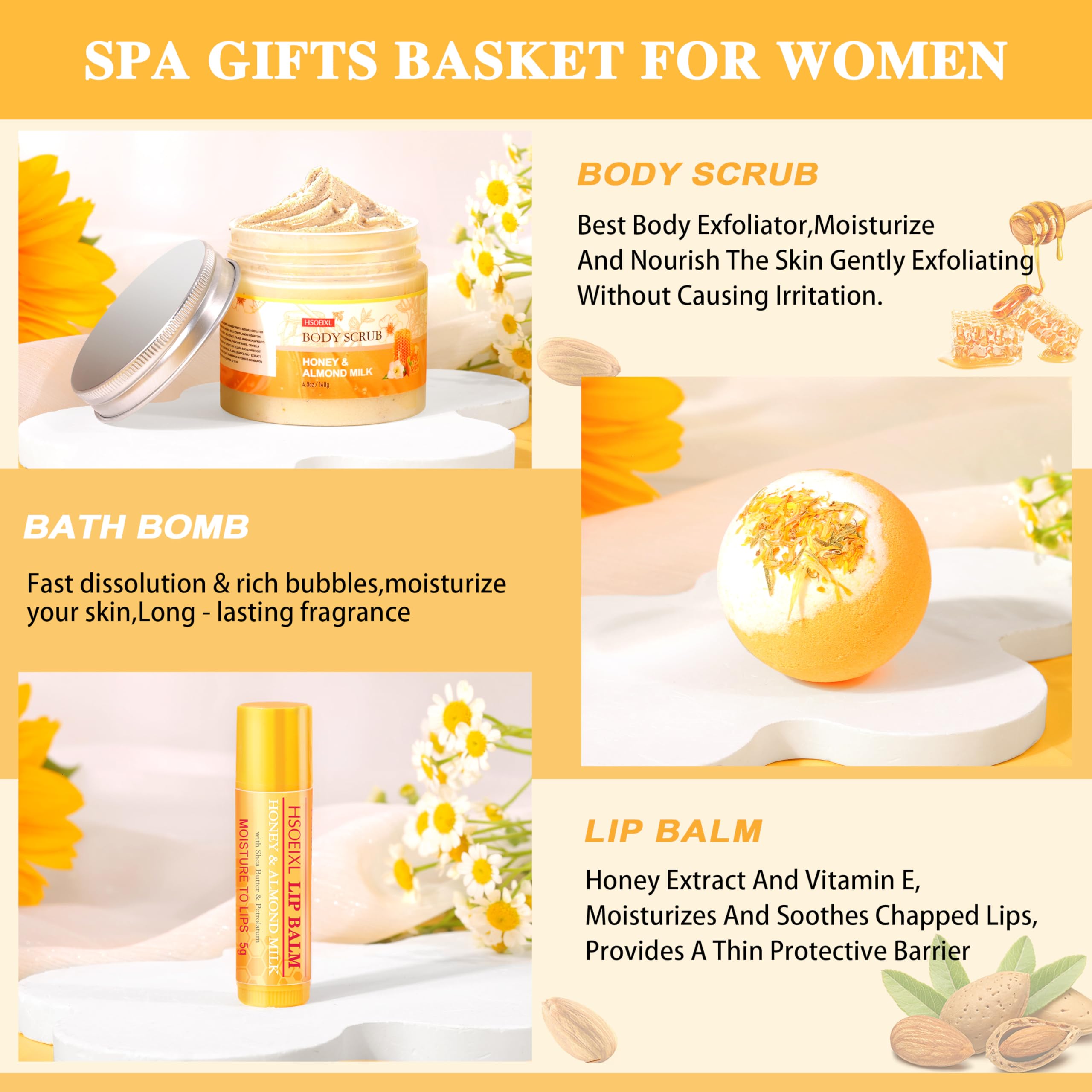 HSOEIXL almond-milk-honey bath soak dissolves in water for a soothing bath.