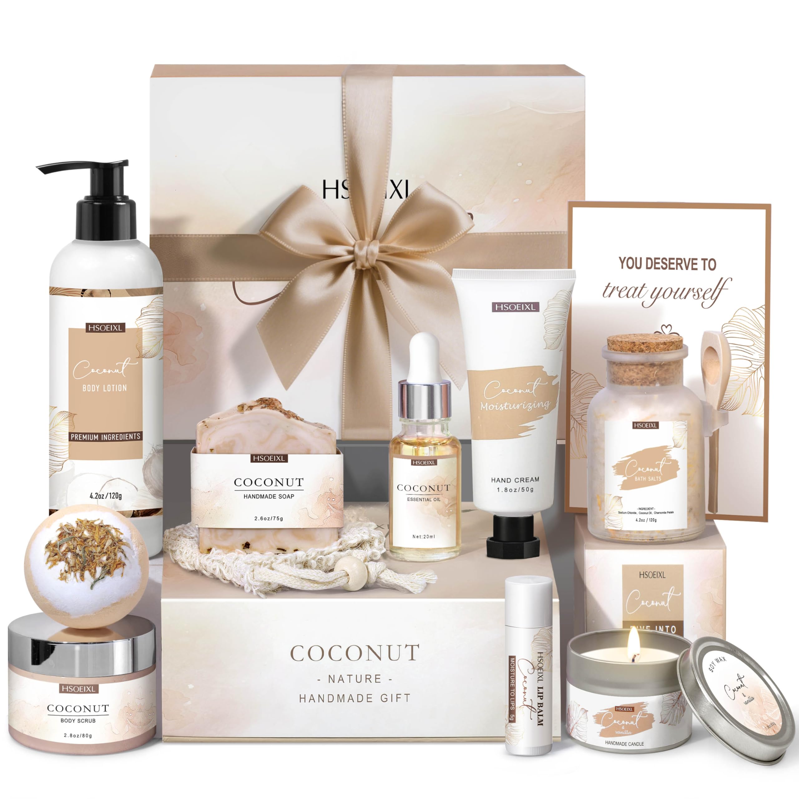 HSOEIXL coconut spa gift box unboxing for at-home self-care ritual.