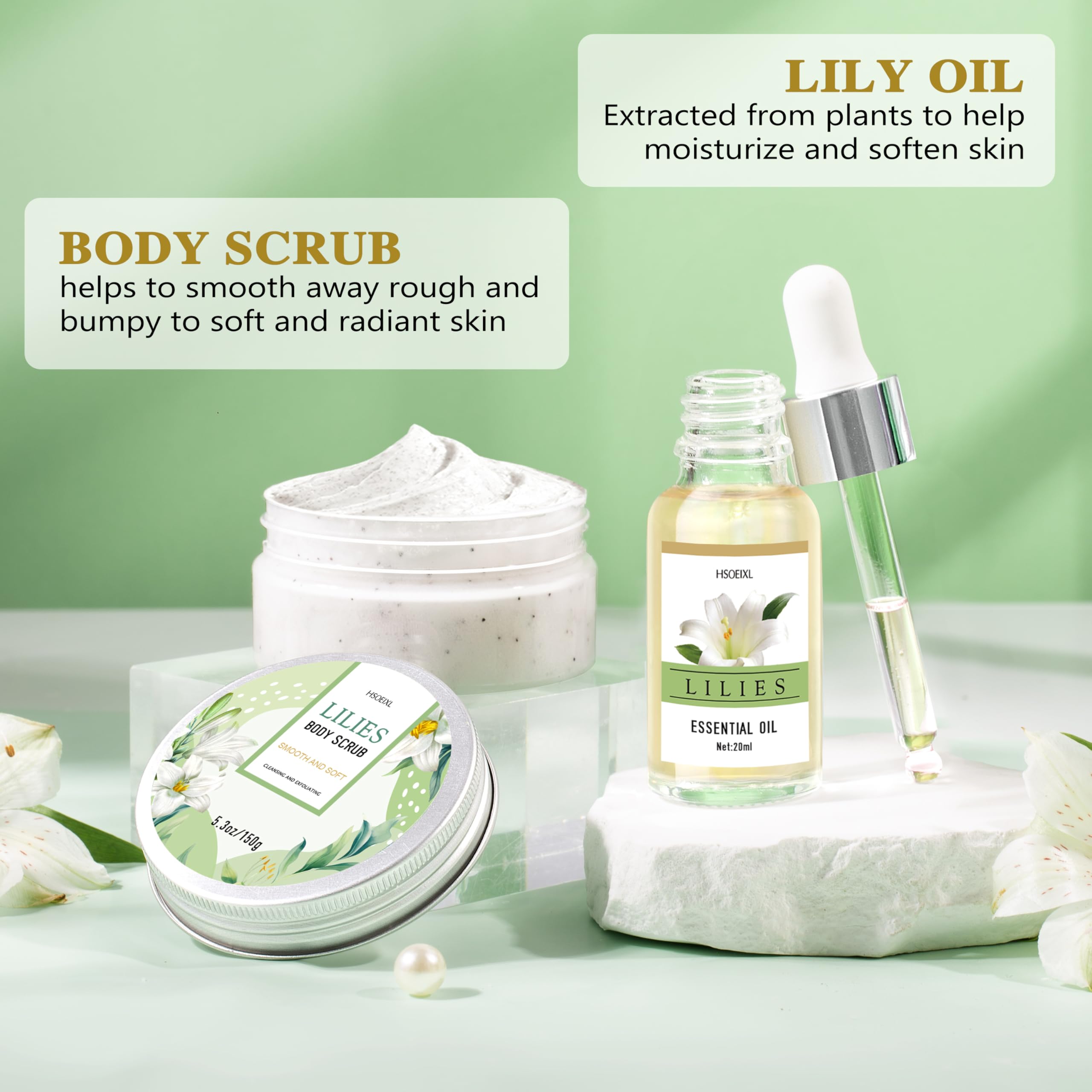 HSOEIXL Lilies body lotion emphasizes long-lasting moisture for silky skin throughout the day.