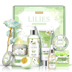 HSOEIXL Lilies spa gift set box highlights a premium giftable presentation for relaxing pampering moments.