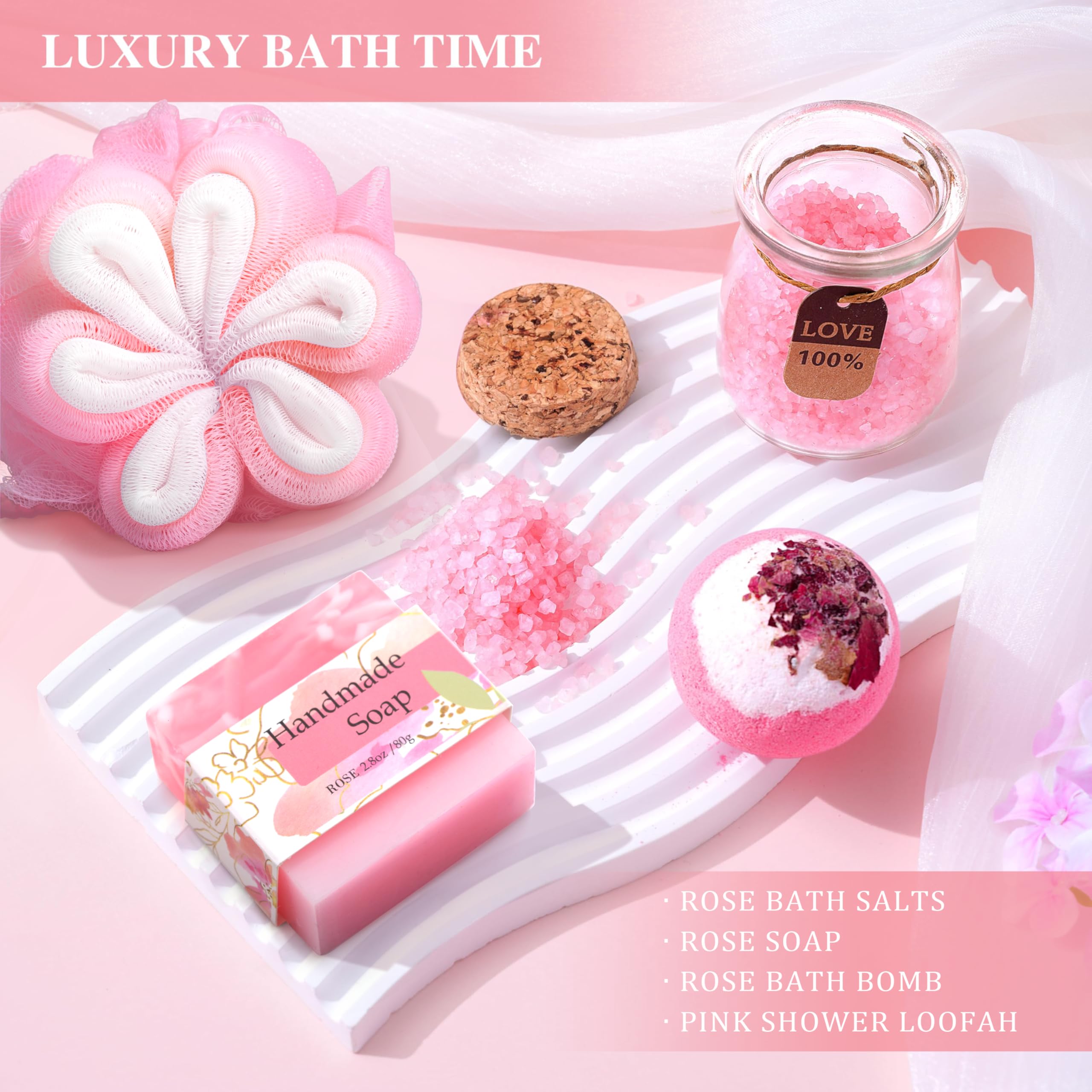 HSOEIXL pink bath loofah softens skin during pampering sessions.