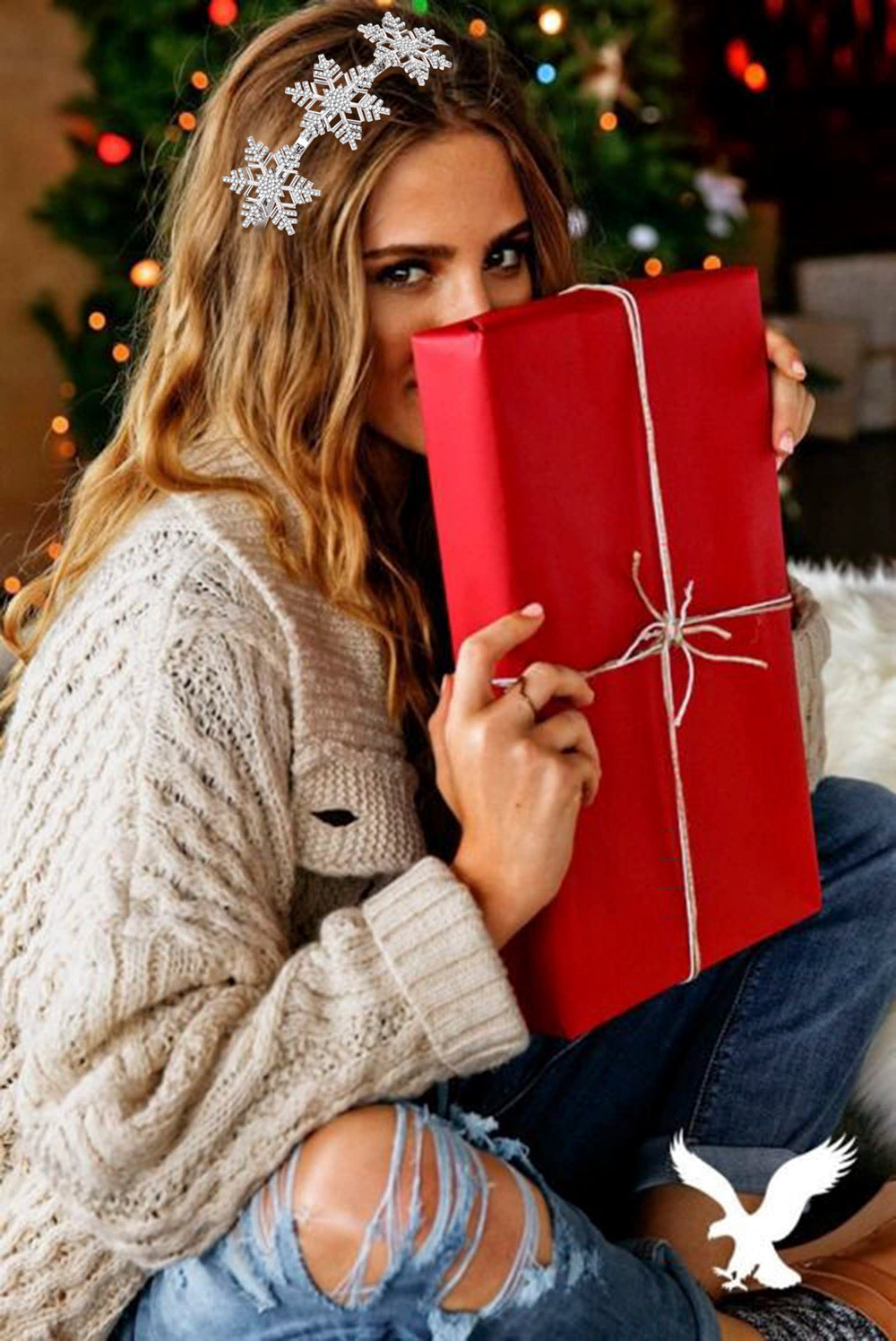 HSWE rhinestone snowflake headpiece complements outfits from casual to evening wear.