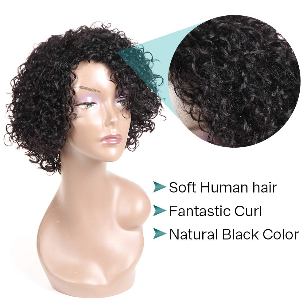 HUA Brazilian kinky curly 10inch wig back view reveals full curls