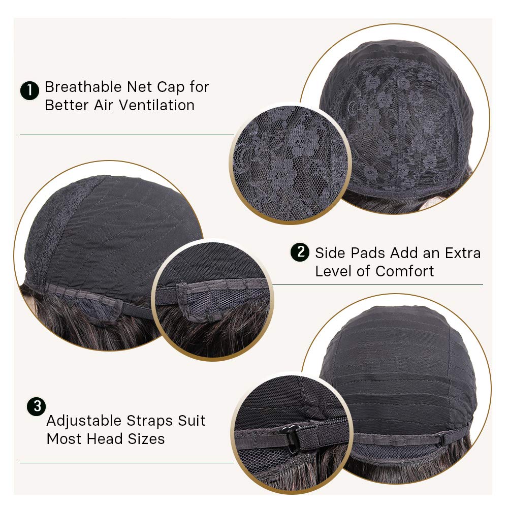 HUA Brazilian kinky curly 10inch wig cap adjustments for secure, comfortable fit