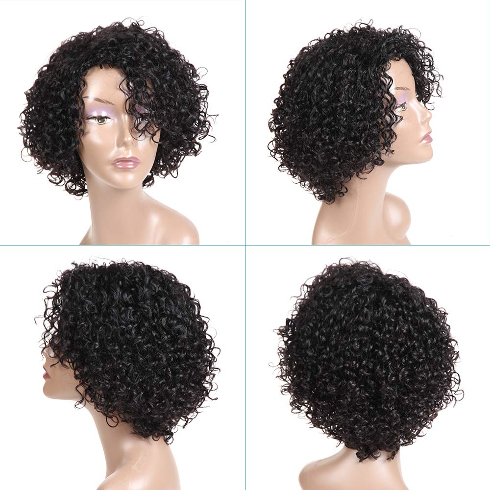 HUA Brazilian kinky curly 10inch wig close-up curls shows soft texture and definition
