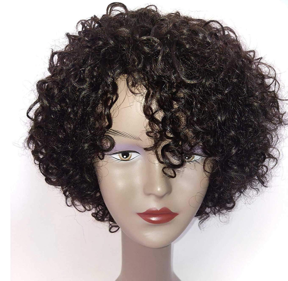 HUA Brazilian kinky curly 10inch wig front view for natural daily wear