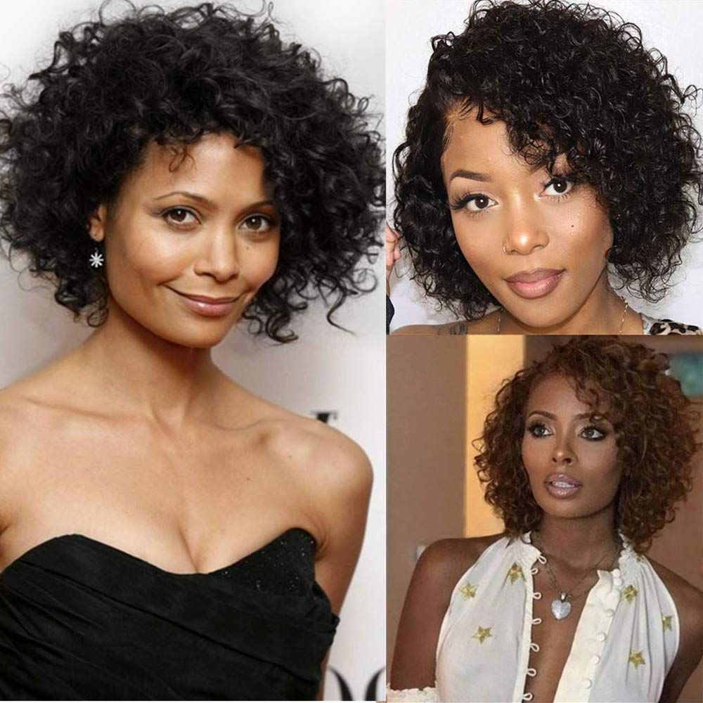 HUA Brazilian kinky curly 10inch wig glueless wear enables quick styling