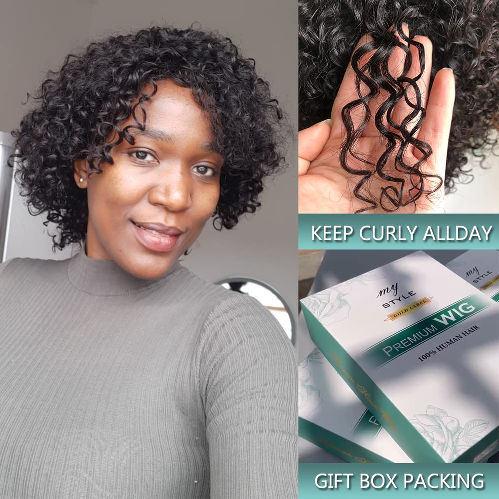 HUA Brazilian kinky curly 10inch wig side view highlights easy styling and comfort
