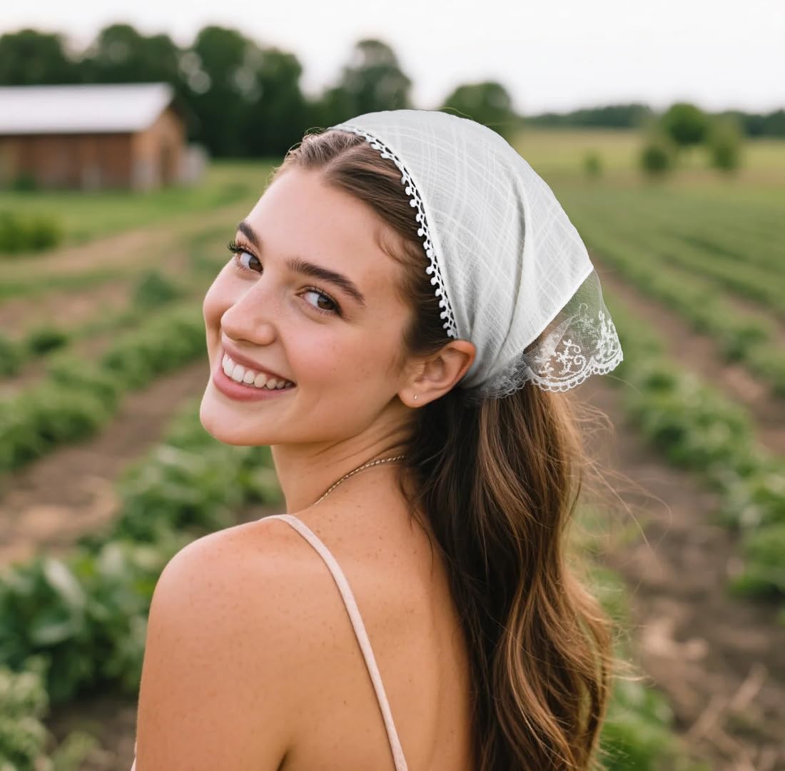Huachi boho styling ideas featuring lace bandana with dresses.