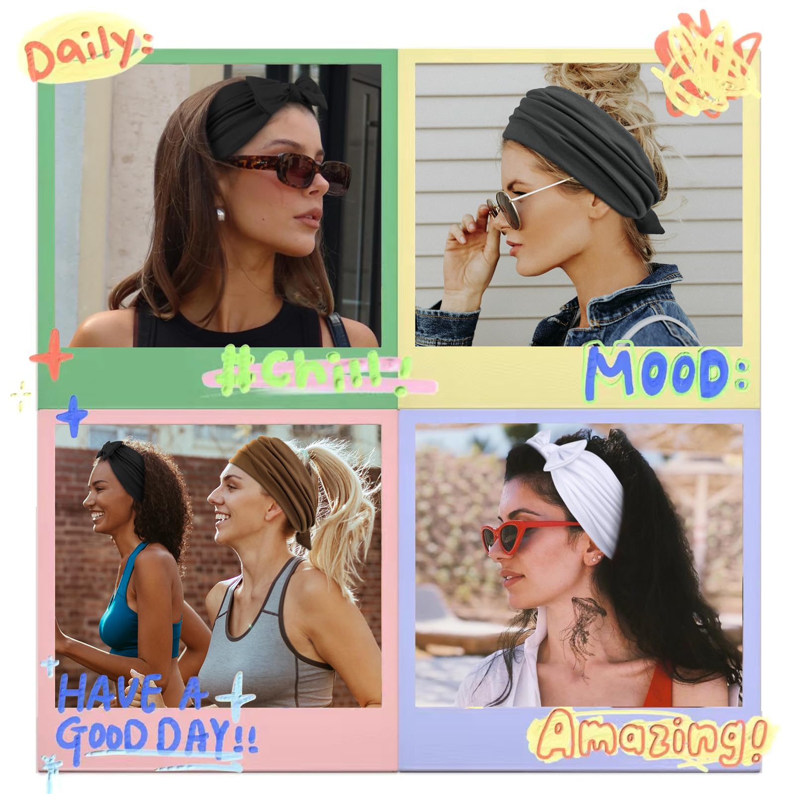 Huachi Bow Headbands four-pack displays versatile colors for coordinating outfits.