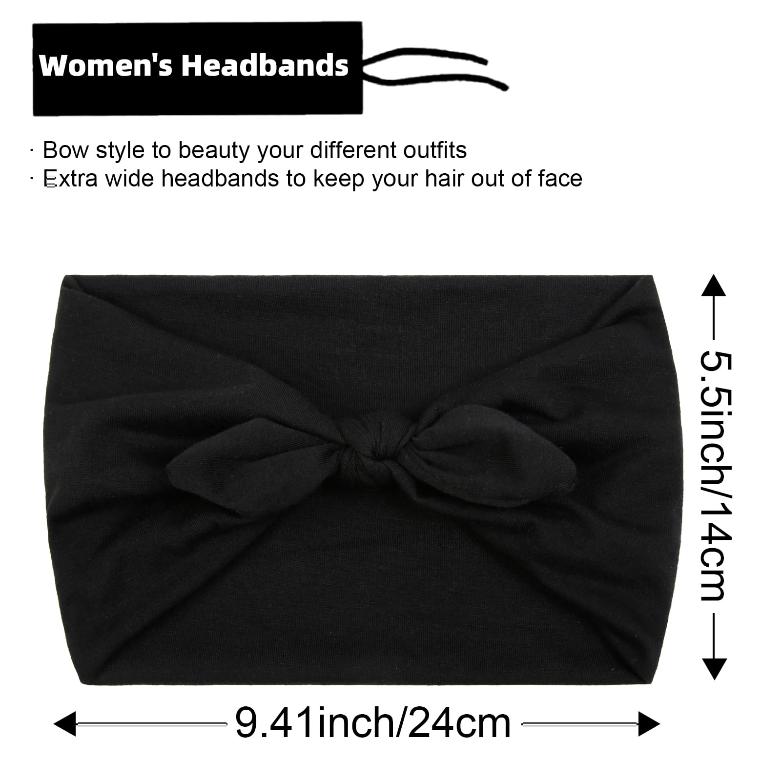 Huachi four-pack bow headbands side view, versatile styling for casual and active days.