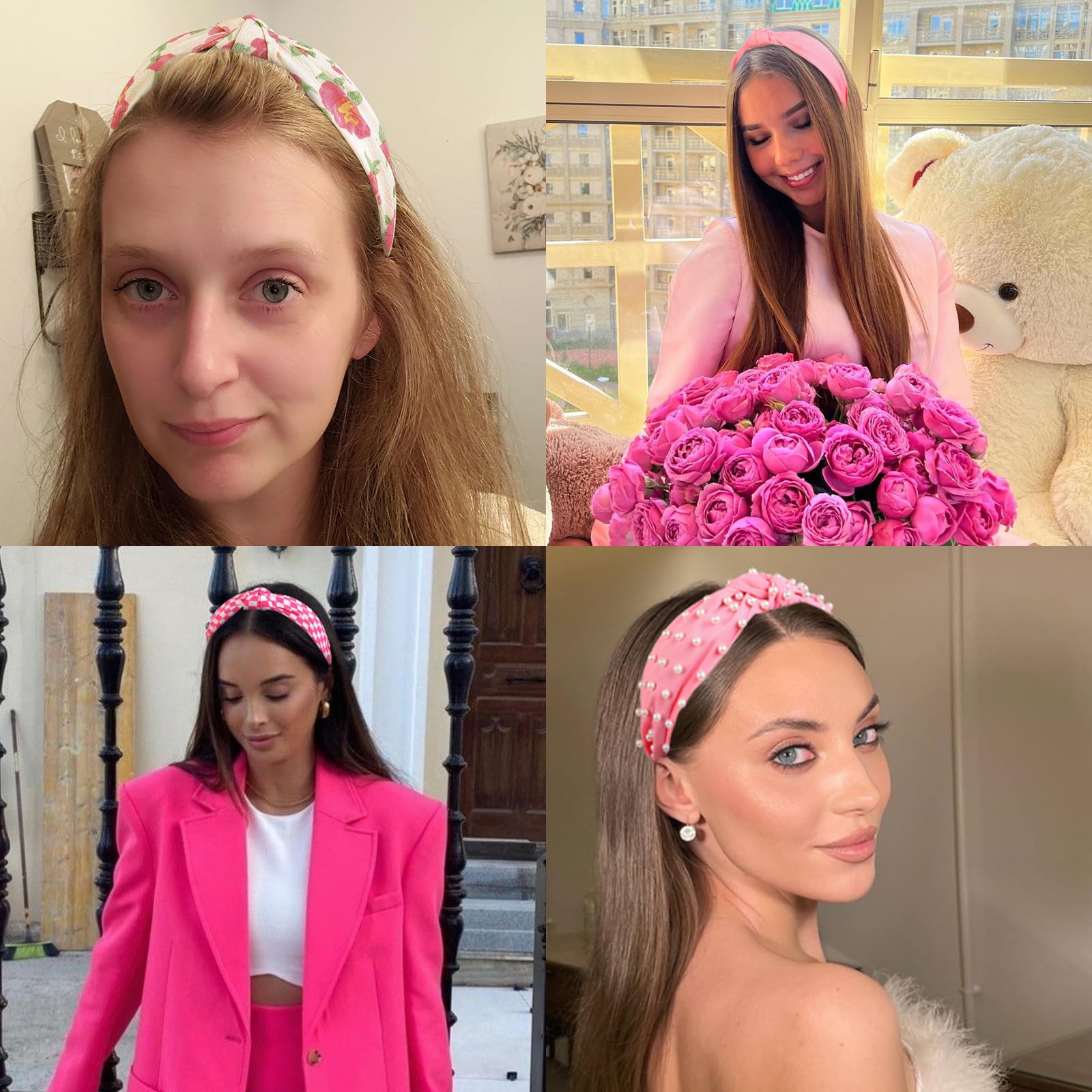 Huachi hot pink headband knotted-top creates a cute focal point.