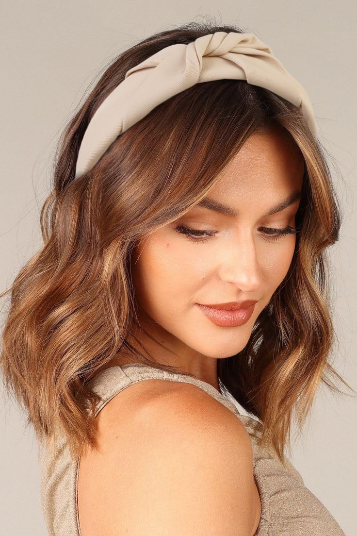 Huachi knotted headbands brown side-view styling with warm outfits.
