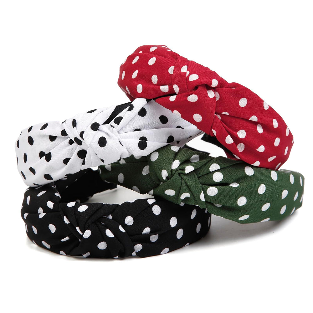 Huachi polka-dot headbands set with white dots for fresh retro styling and daily outfits.
