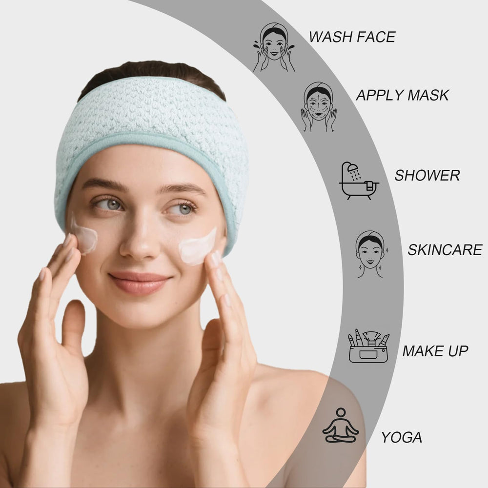Huachi skincare headband keeps hair dry and secure during washing