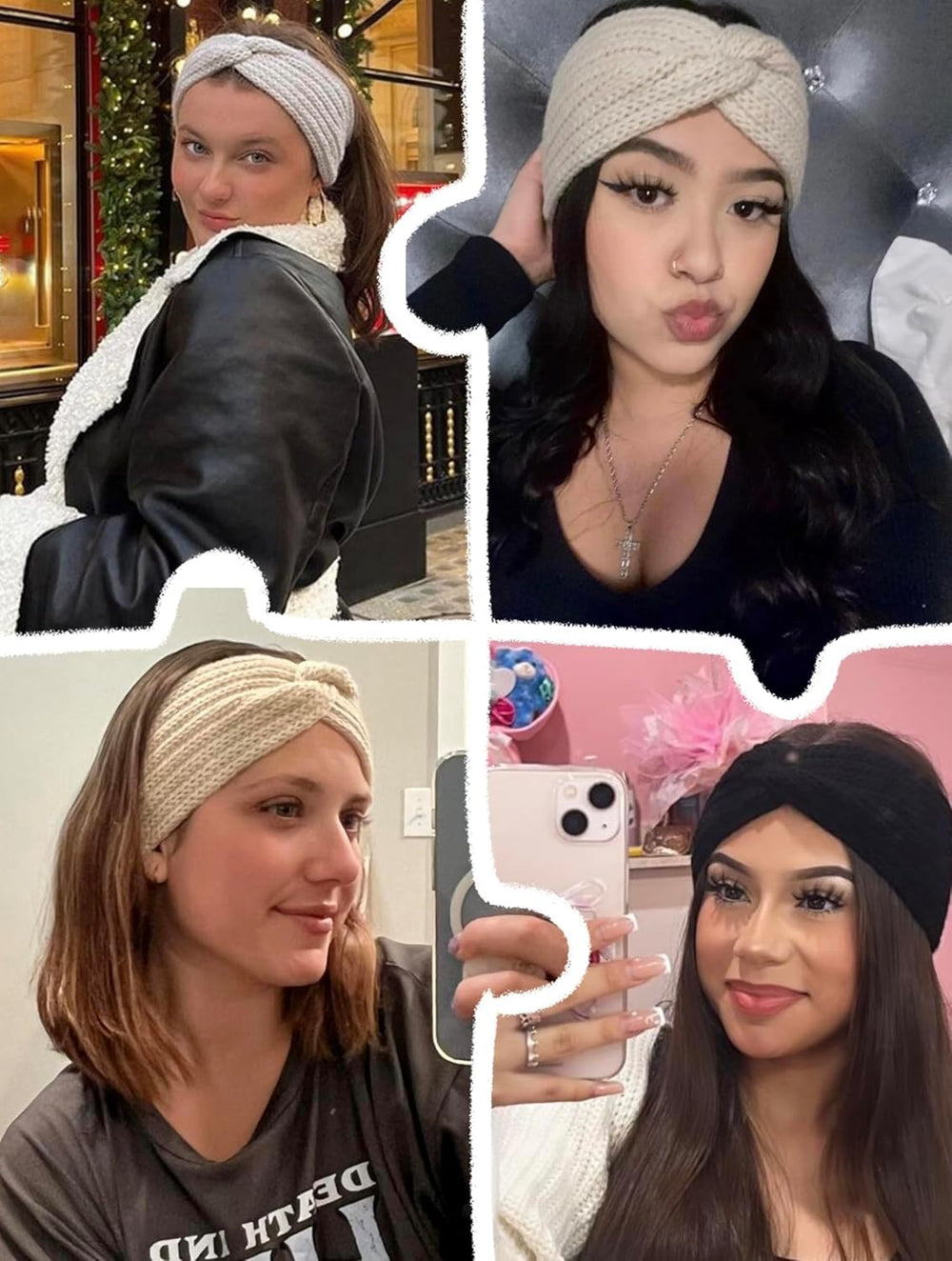 Huachi beige headband pairs with casual and festive outfits for winter