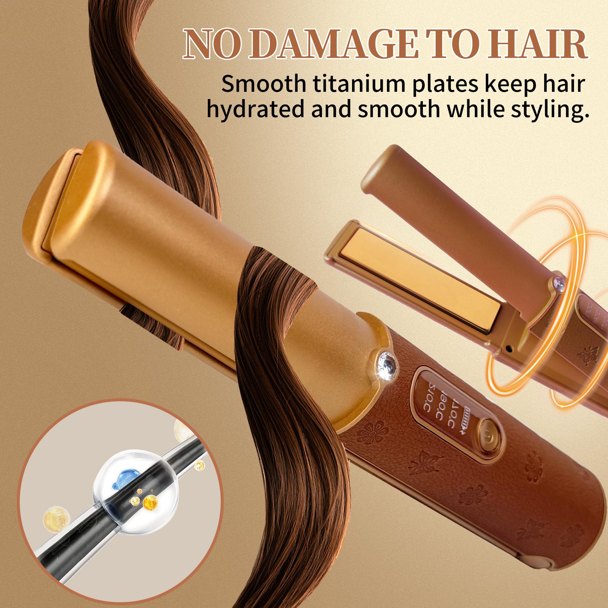 HUAJUN-2in1-straightener-curler demonstrates versatile hair shaping options.