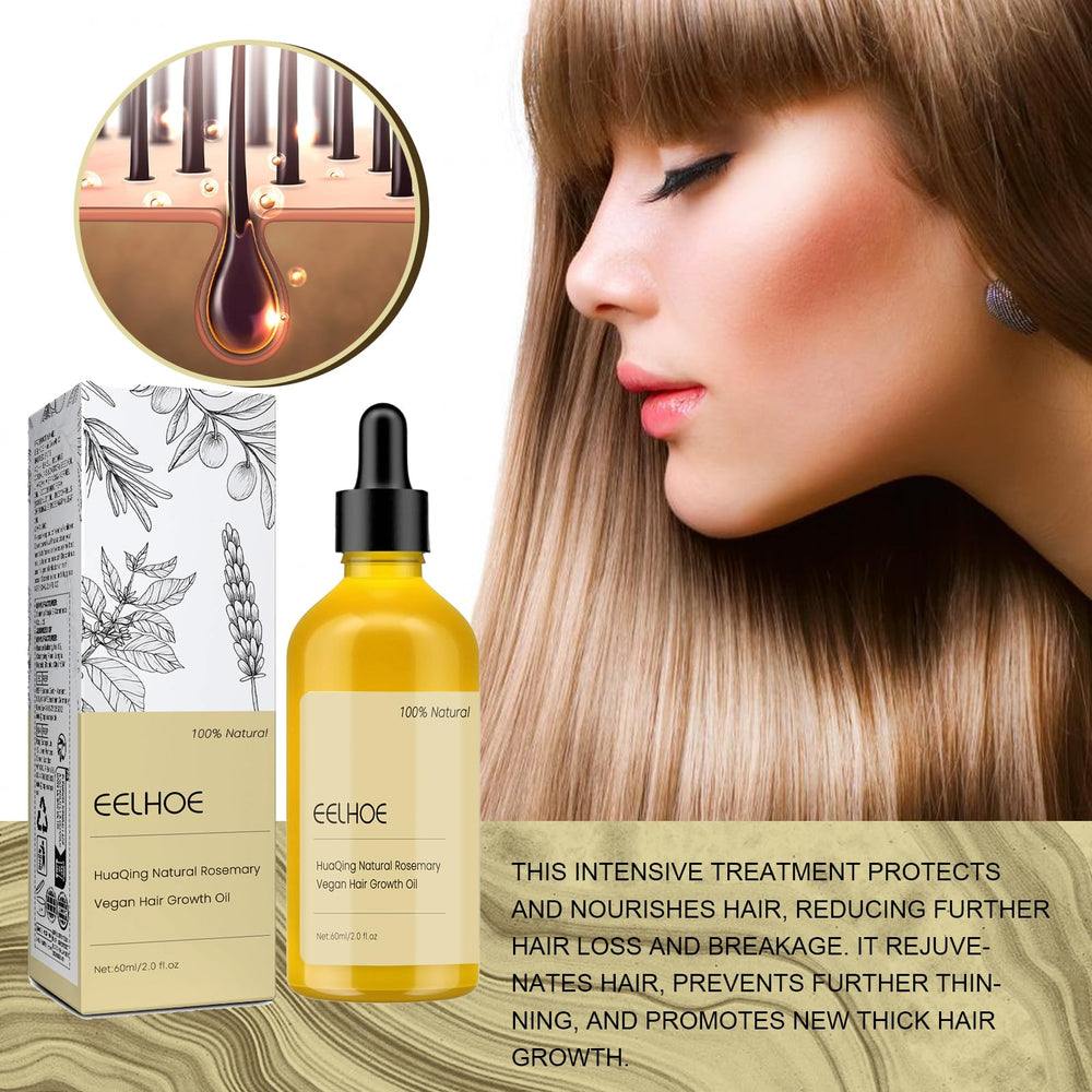 HuaQing Eelhoe packaging highlights rosemary oil for healthy hair.