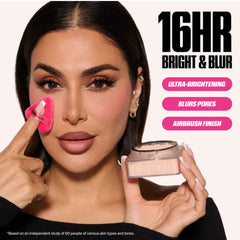 Huda Beauty Baby Bake Mini powder tube shows clean, controlled dispense.