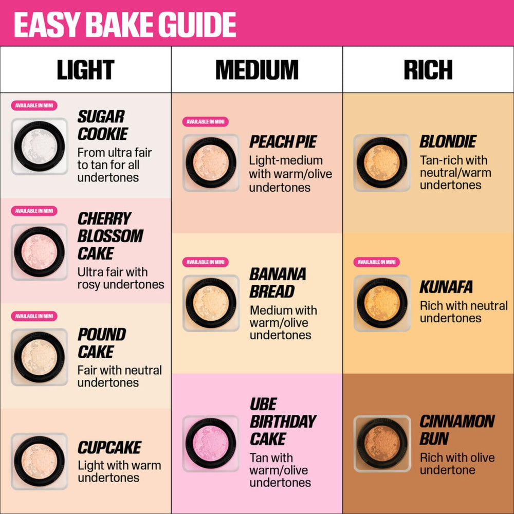 Huda Beauty Baby Bake Mini setting powder applied for a soft-focus finish.