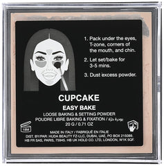 Huda Easy Bake Cupcake applying powder with brush demonstrates lightweight breathable feel