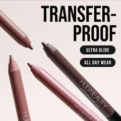 Huda Lip Contour Duo Pinky Brown pencils showcase natural contour and full-coverage coloring.