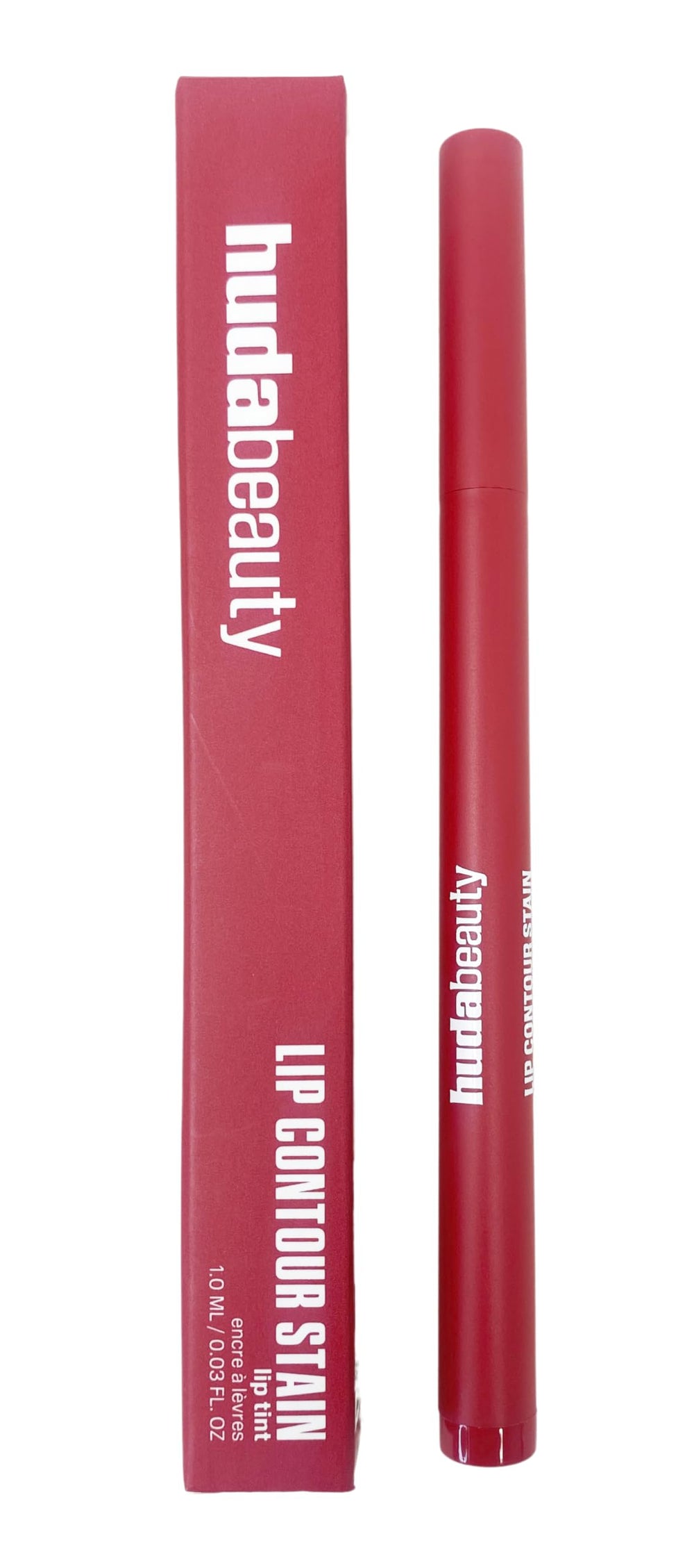 Huda Lip Contour Stain Cinnamon cap close-up highlighting precise definition and long wear