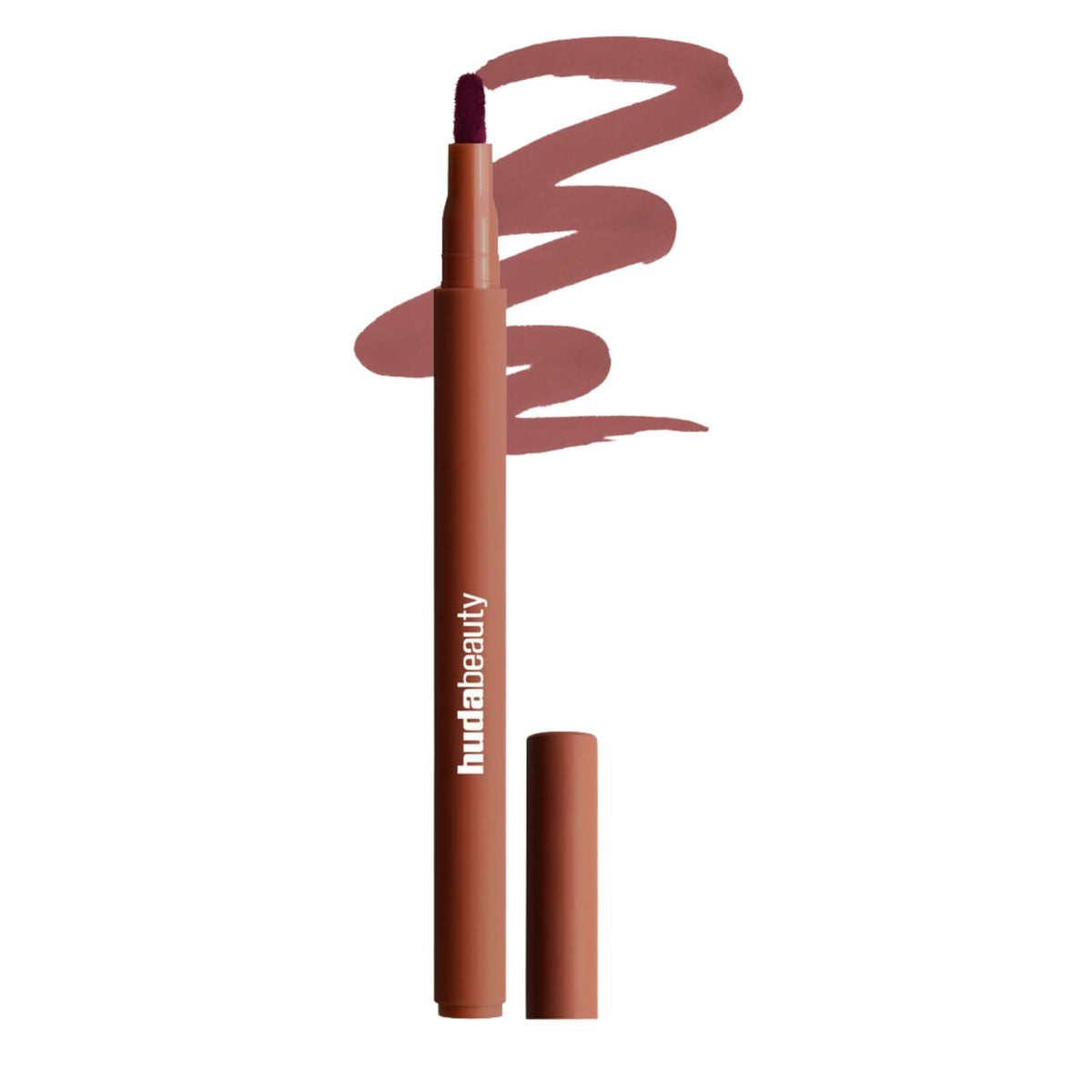 Huda Lip Contour Stain Warm Brown application closeup for precise definition and long-lasting color.