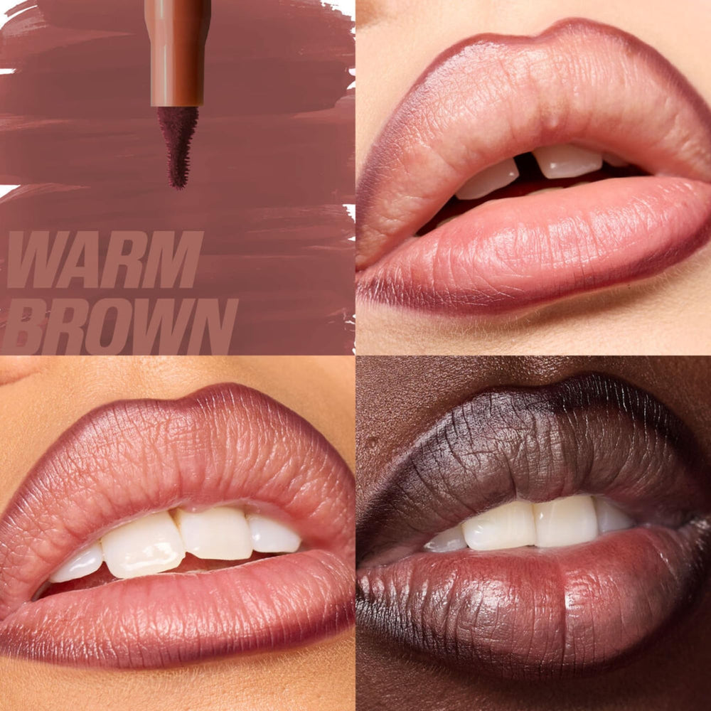 Huda dual-sided lip liner tip-up for easy outlining and color blending.