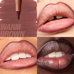 Huda dual-sided lip liner tip-up for easy outlining and color blending.