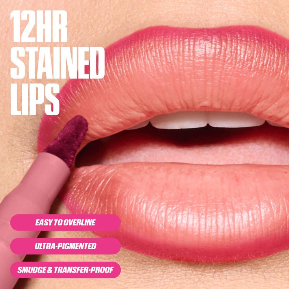 Huda Lip Contour Stain Warm Brown kiss-proof lip look.