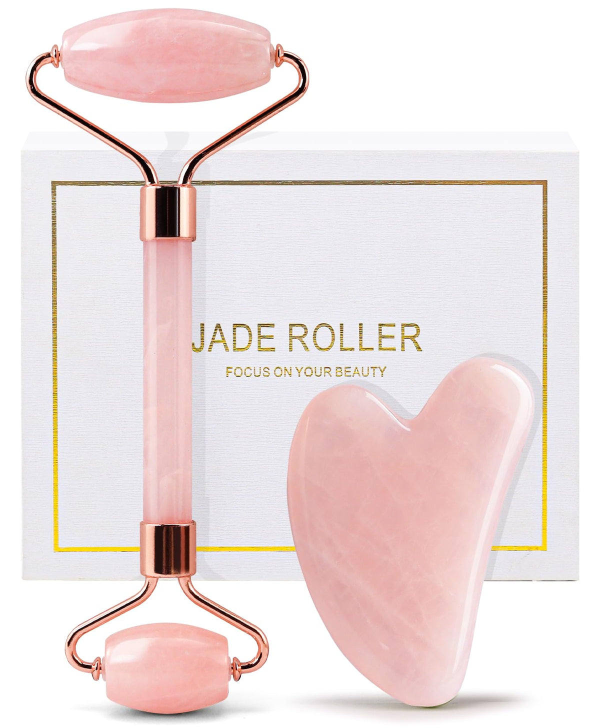 huefull rose quartz face roller for cooling de-puffing and refreshed skin
