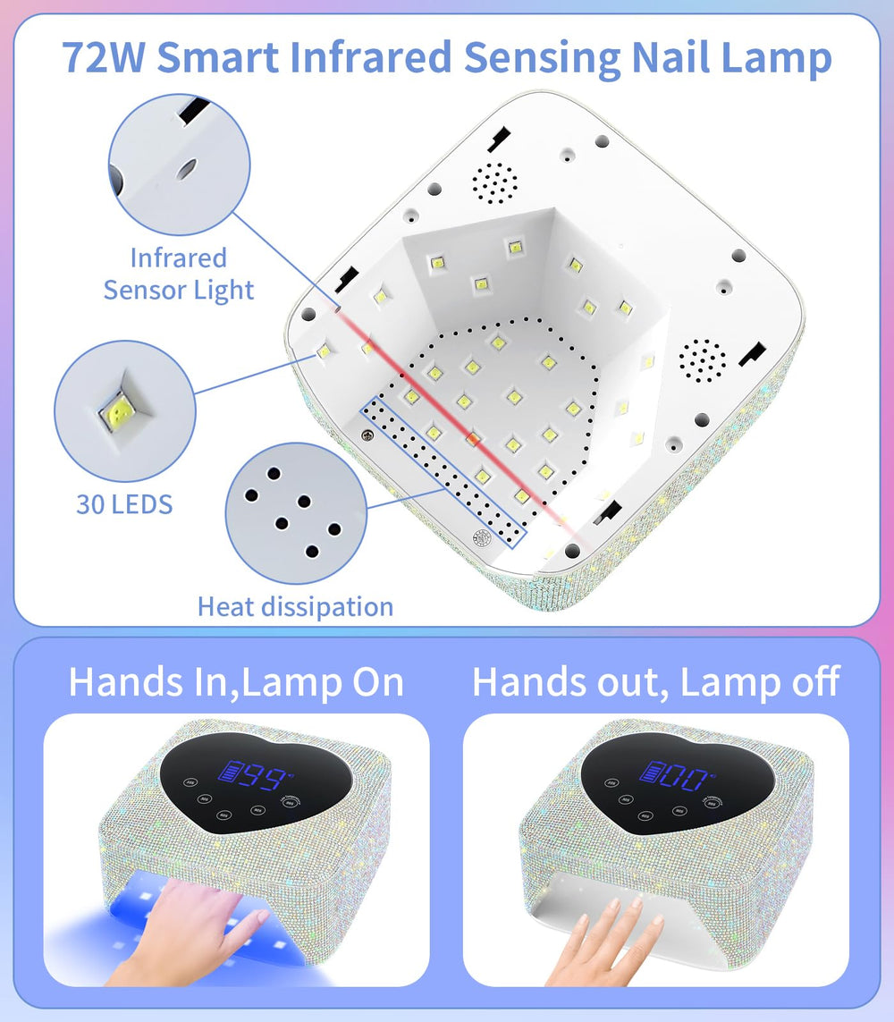 HUGMAPLE 72W diamond LED nail lamp delivers fast, even gel curing at home.
