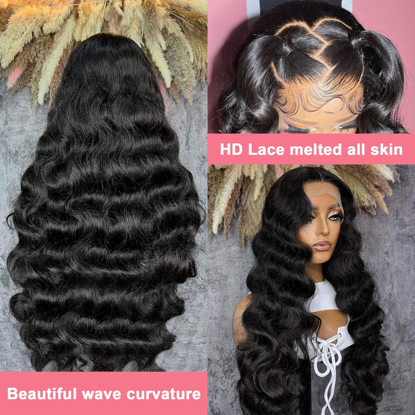 Hugsun lace-front wig with elastic band and combs for secure fit.