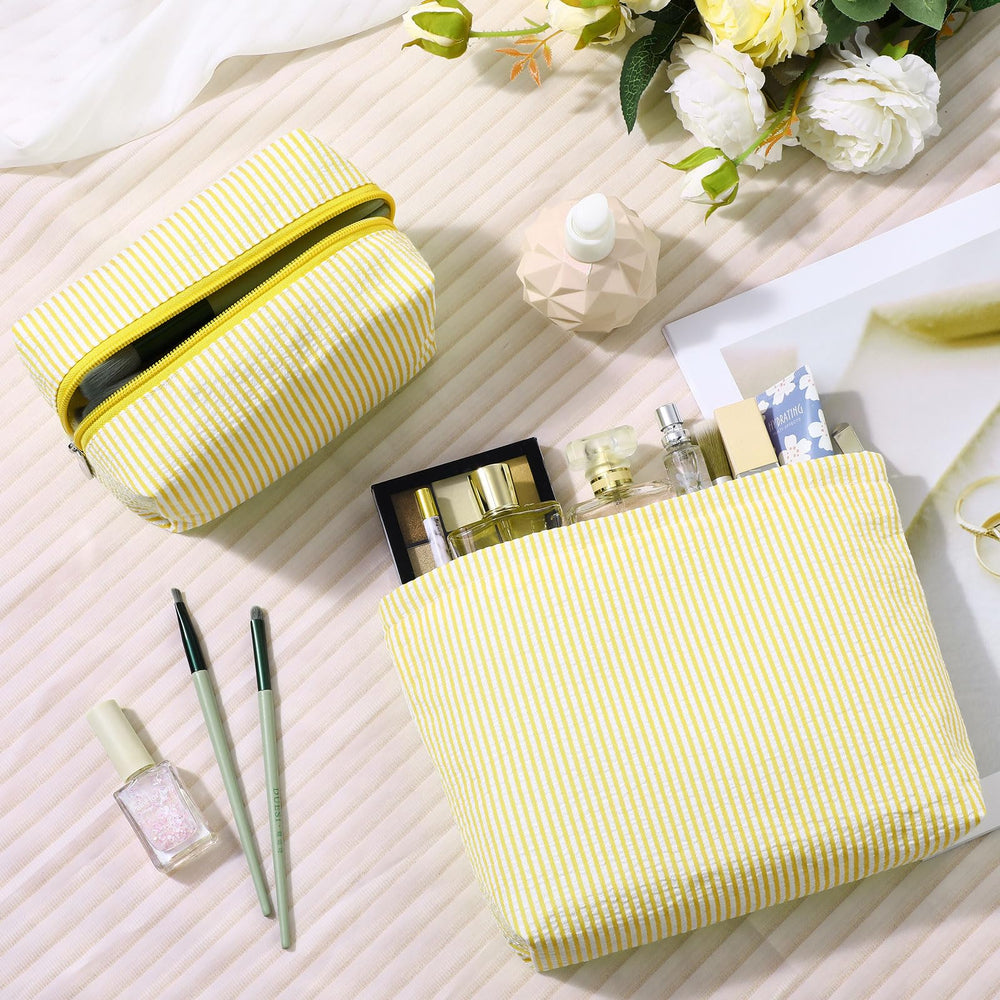Huhumy cute cosmetic pouch yellow stripes ideal for toiletries on trips