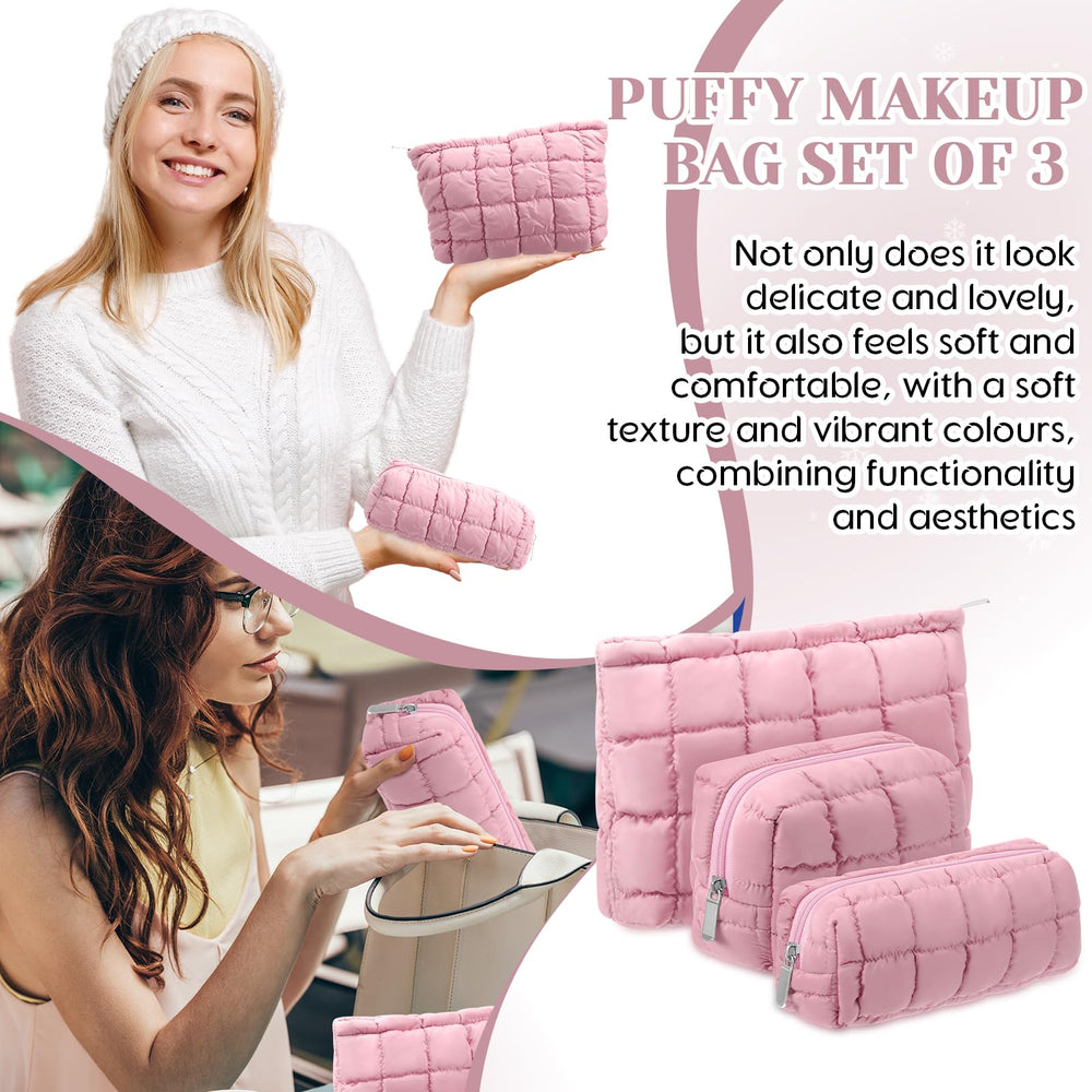 Huhumy gift-ready Puffy pink makeup bag set, ideal as a present.