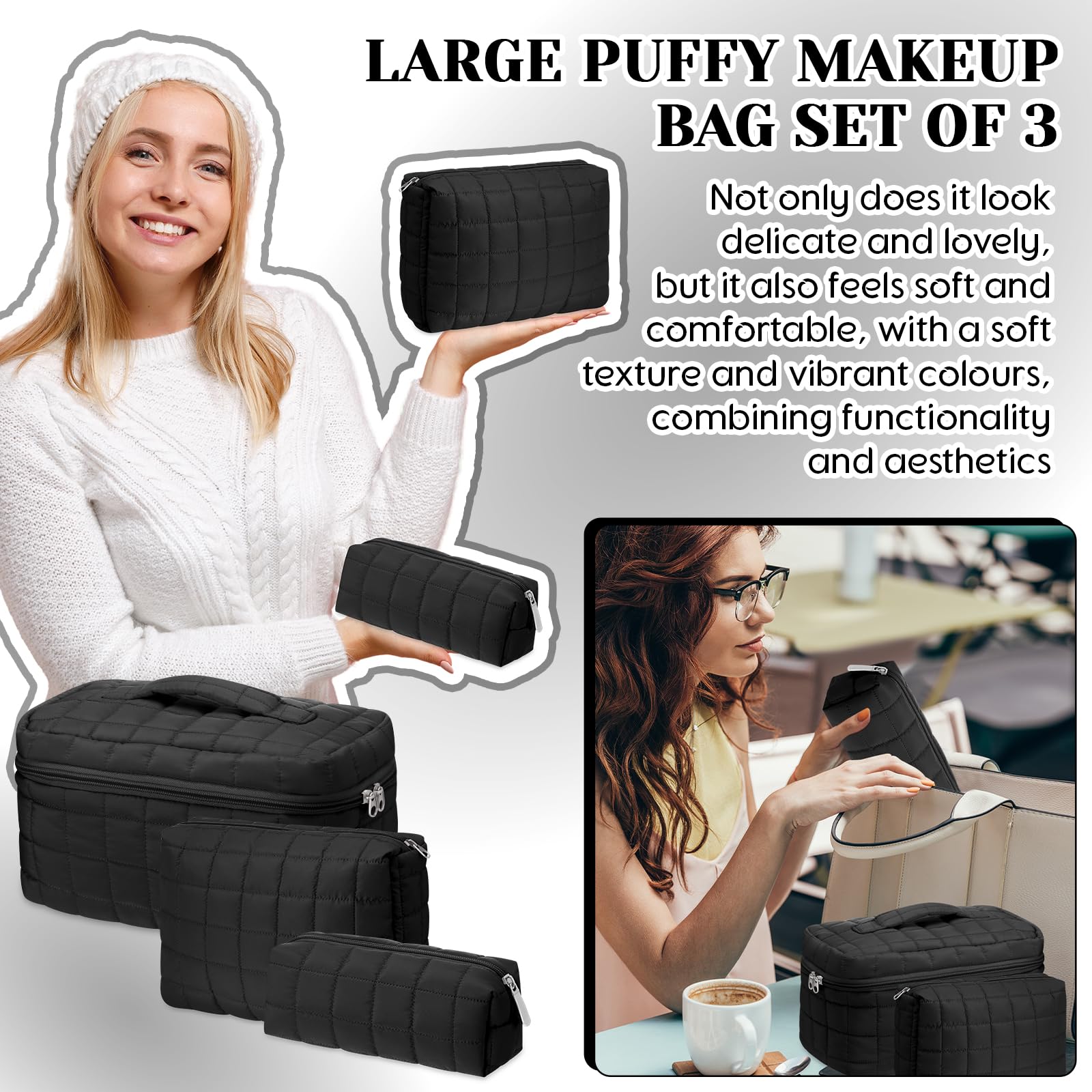 Huhumy gift-ready quilted makeup bag set perfect for birthdays.