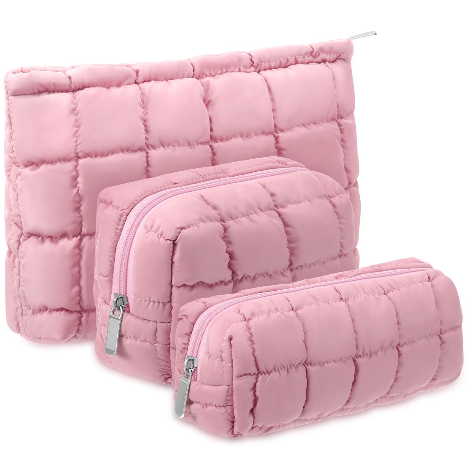 Huhumy Puffy makeup bag set front view, organized travel-ready appeal.