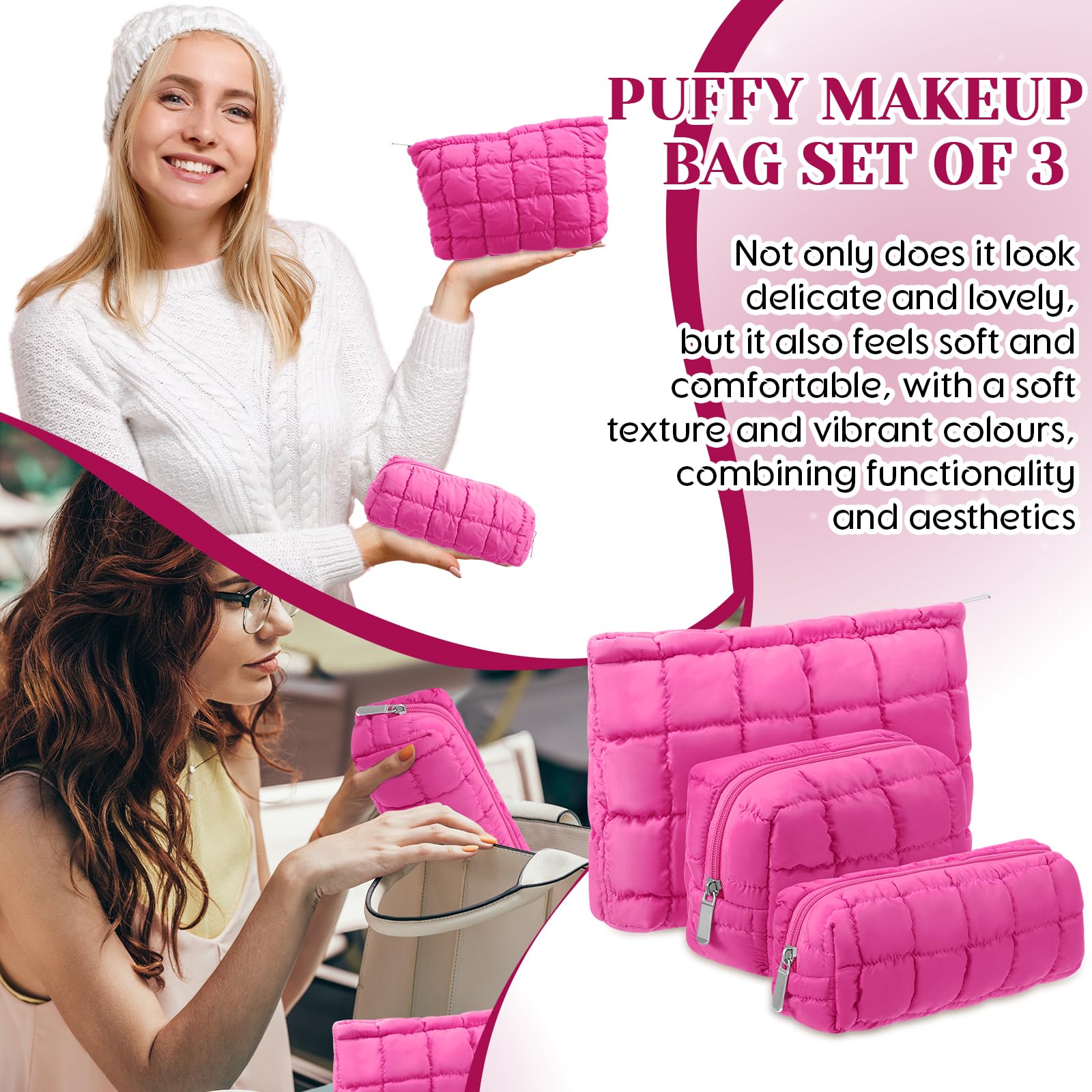 Huhumy Puffy pencil case hot pink compact organizational solution for pens.