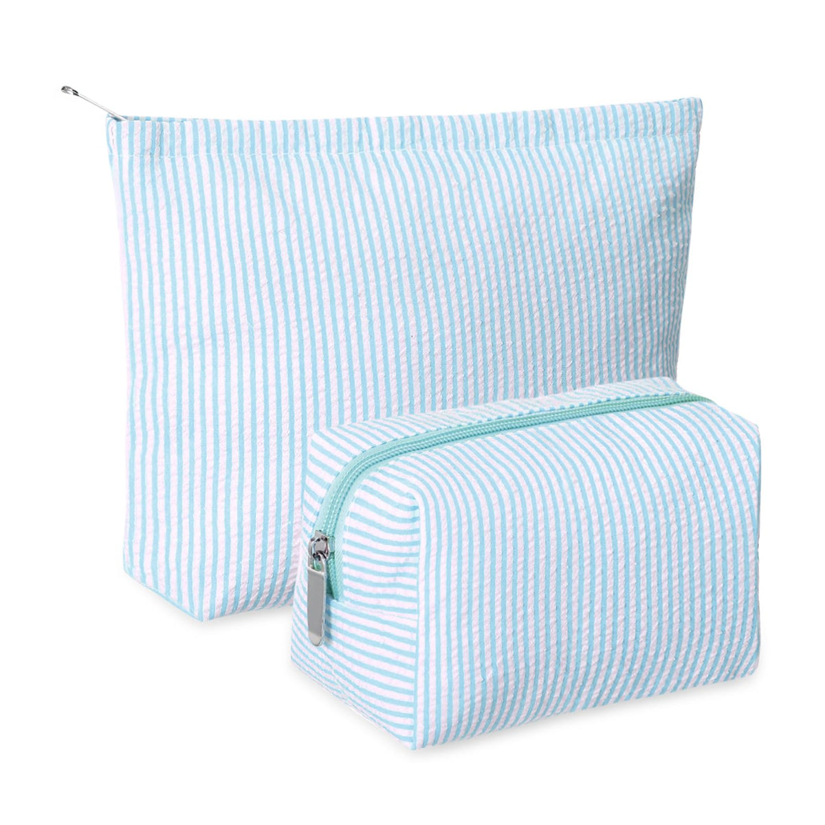 Huhumy seersucker makeup bag light blue two-piece set for travel organization