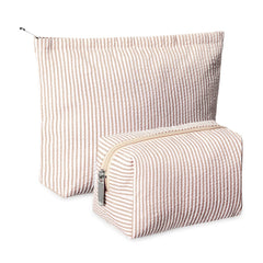 Huhumy seersucker makeup bags front view showing stylish travel organization