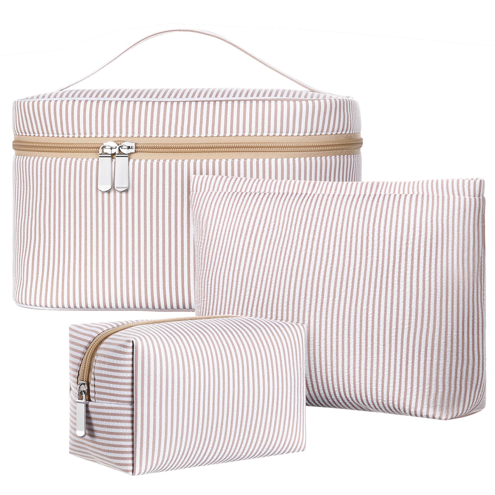 Huhumy seersucker makeup bags set front view for travel organization and style