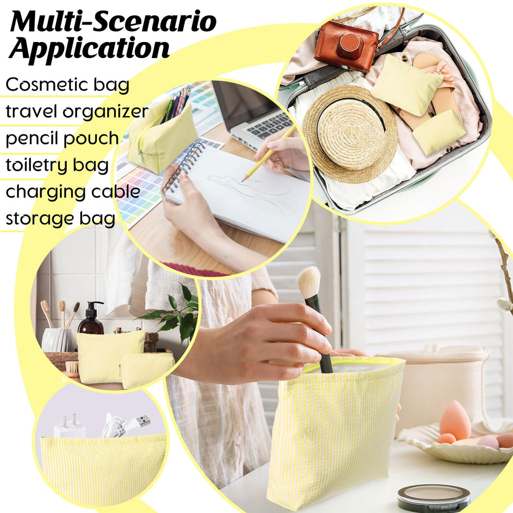 Huhumy seersucker pouch set preppy style for cosmetics and accessories
